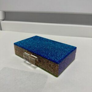 Glitter Acrylic Box Clutch Evening Bag Blue Purple Gold Hard Case Chain